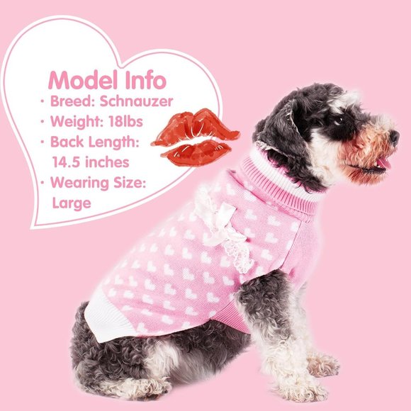 Valentine's Day Dog Sweaters Pink Bowtie Pullover Turtleneck Dog Sweater XS - Picture 4 of 8
